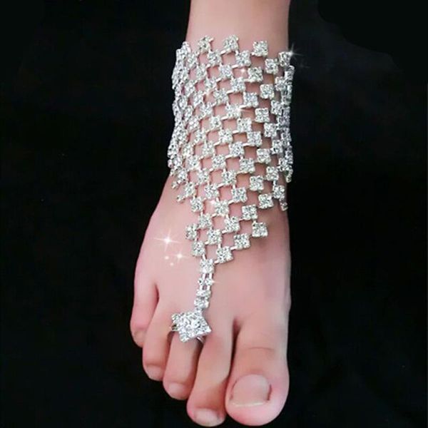 

anklets luxury crystal women anklet fashion charm jewelry gifts personality girls wedding bracelets gold silver color, Red;blue