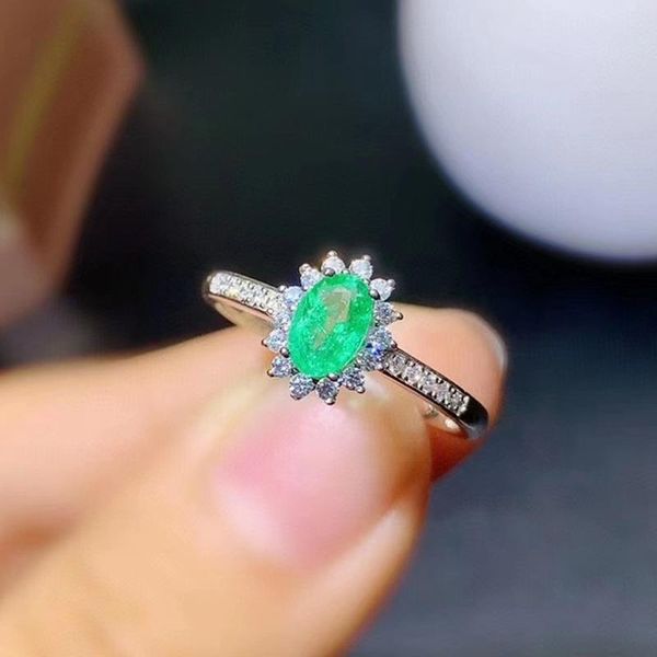 

Cluster Rings MDINA Natural Emerald Ring Green Genuine Gemstone Fine Jewelry For Women Anniversary Gift Real 925 Sterling Silver, Golden;silver
