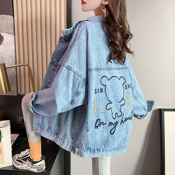 

women's jackets denim jacket female student korean version loose harajuku simple spring and autumn wild retro hong kong taste, Black;brown