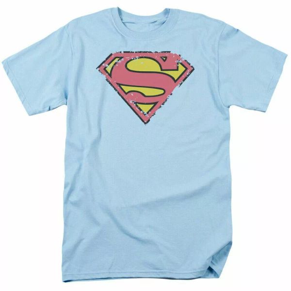 

superman distressed shield t shirt mens licensed classic dc comic tee light blue, White;black