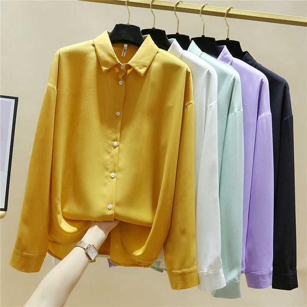 Primavera outono manga longa mulheres camisas brancas blusas soltas femininas tops bf estilo coreano elegante blusas preto amarelo roxo 210604