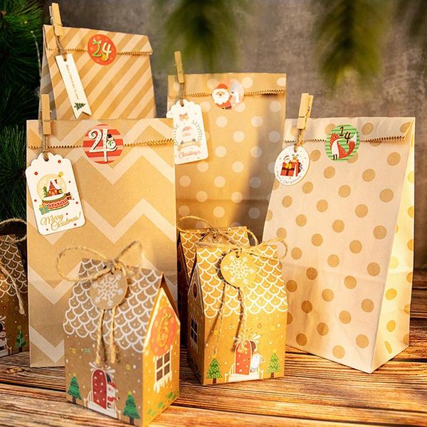 

gift wrap 24pcs kraft paper candy cookie bag santa claus snowman christmas packing bags xmas year party decor supplies