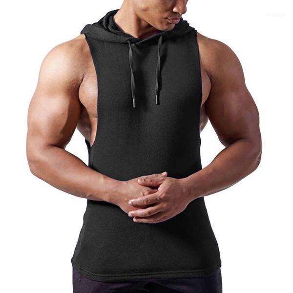 

men's workout tank gym soft drawstring sleeveless hoodies bodybuilding sweatshirts1 & sweatshirts, Black