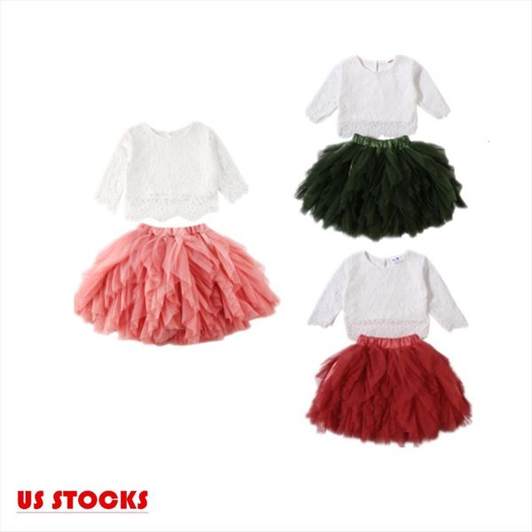 

spring fall autumn toddler kids baby girls clothes t shirt lace tutu skirt ruffle dress outfit set, White