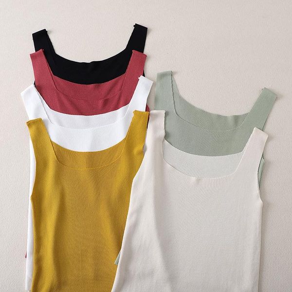 

women's tanks & camis u-neck knit camisole women slim vest 2021 sleeveless knitting summer black cami female white casual caraco fe