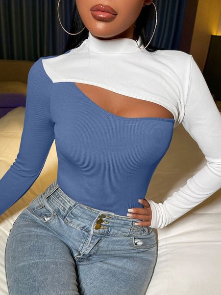 

sxy two tone cut out tee c5zv#, White