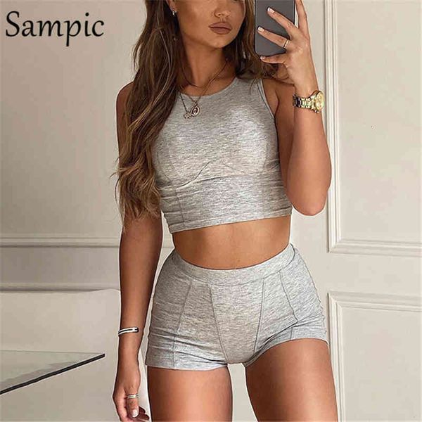 

sports sampic double women set skinny outfits vest crop and biker shorts bottom pack training packages summer 2020, White