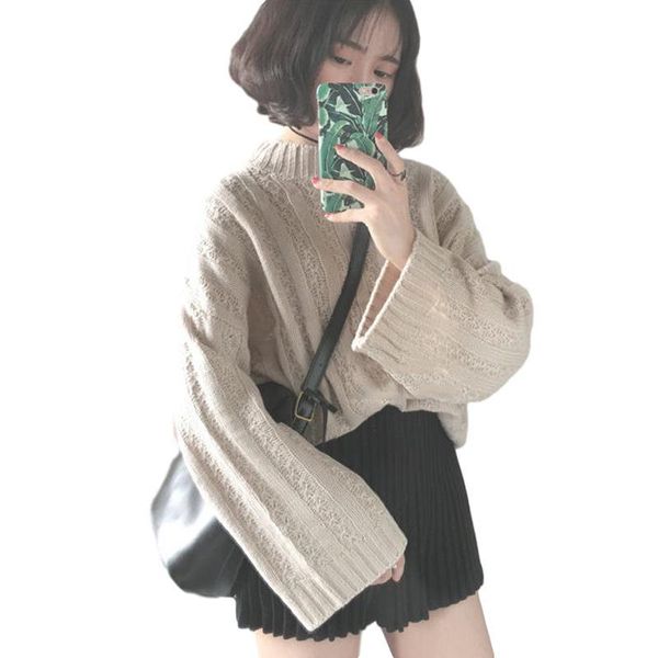 

women's sweaters missky women sweater solid color autumn winter half high collar loose long sleeve pullover female, White;black