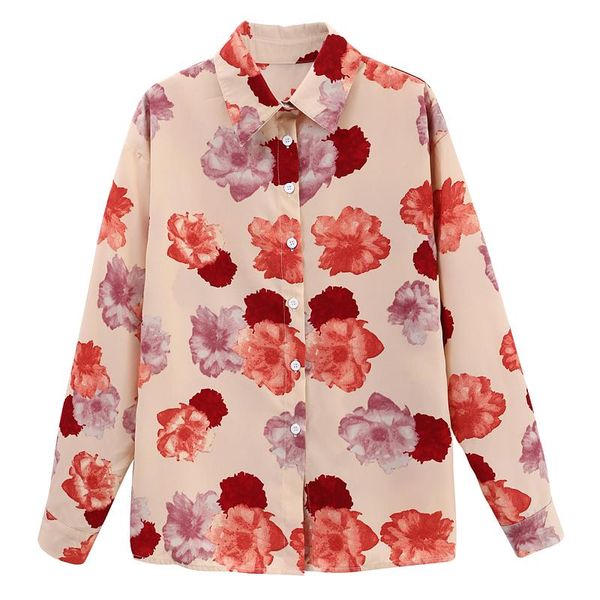 

women's blouses & shirts 2021 arrival spring autumn women long sleeve shirt retro flowers print casual blouse, White