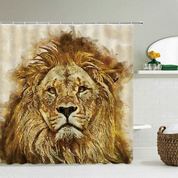 

lion animal shower curtains waterproof polyester fabric 3d bathroom with hooks decoration large 240x180cm bath screen