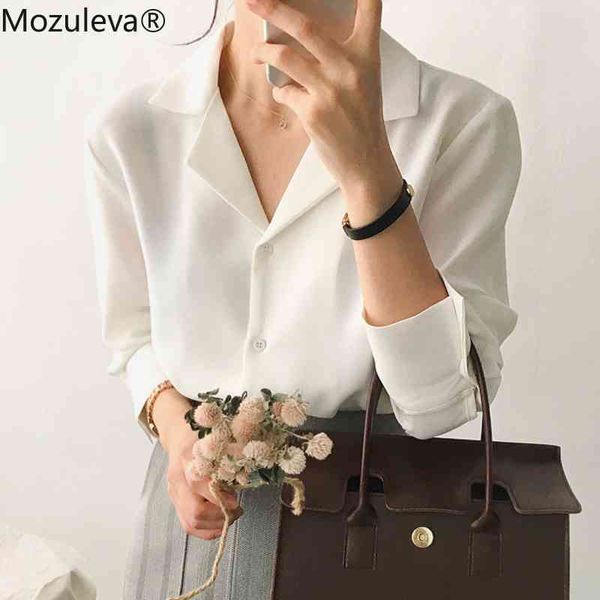 

notched collar white chiffon office shirt women blouse blusas mujer de moda long sleeve ol style femme 210427