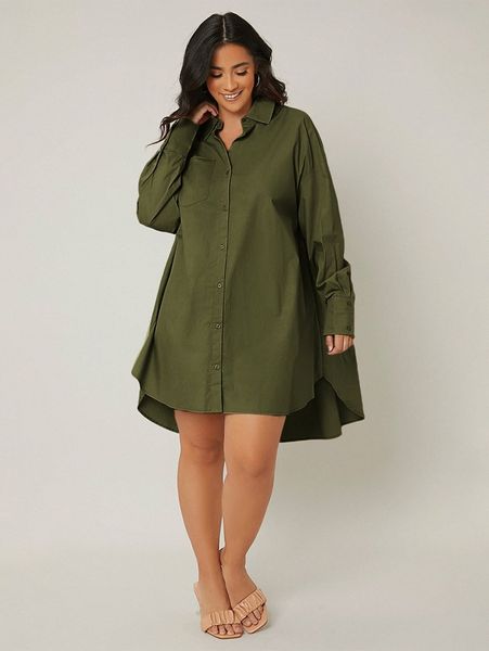 

plus drop shoulder high low shirt dress a19t#, Black