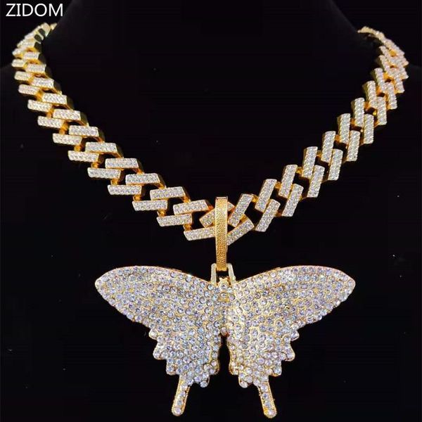 

big size butterfly men hiphop pendant necklace with 13mm miami cuban chain hip hop necklaces fashion for women jewelry gifts, Silver