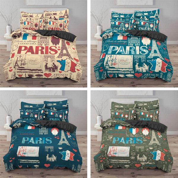 

bedding sets fashion occident style multicolor cartoon tower design 3d duvet cover+pillowcase single twin  king bed set