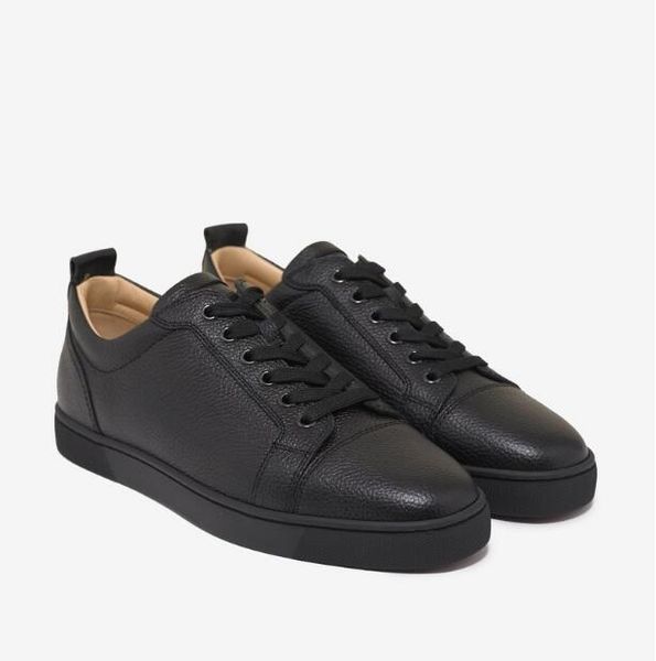 

[with full package]version luxury gift men casual shoes red bottom sneaker junior flat genuine leather trainers sky blue blackwhite low cut, Black