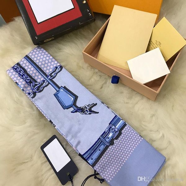 

2021 new high-end woman fashion designs tied bag scarf ladies small bow ribbon headscarf silk scarves wrap jnscf, Blue;gray