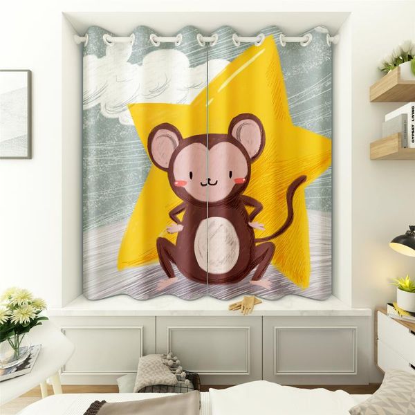 

home decor short curtains for children room little monkey animal pattern thicken fabric blackout curtain living & drapes
