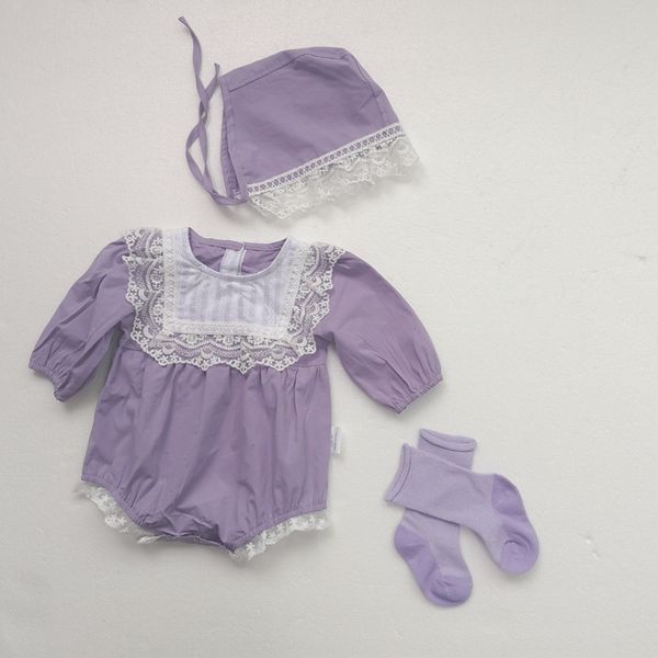 Yenidoğan Bebek Bebek Kız Moda Pamuk Ince Bodysuit Yaz Yeni Yürüyor Kızlar Katı Dantel Prenses Bodysuits Hat 210413