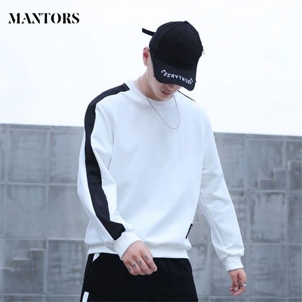 

men's sweatshirt hip hop brand fashion patchwork o-neck long sleevesblouse hoodie male black white loose casual sweatshirts 211014