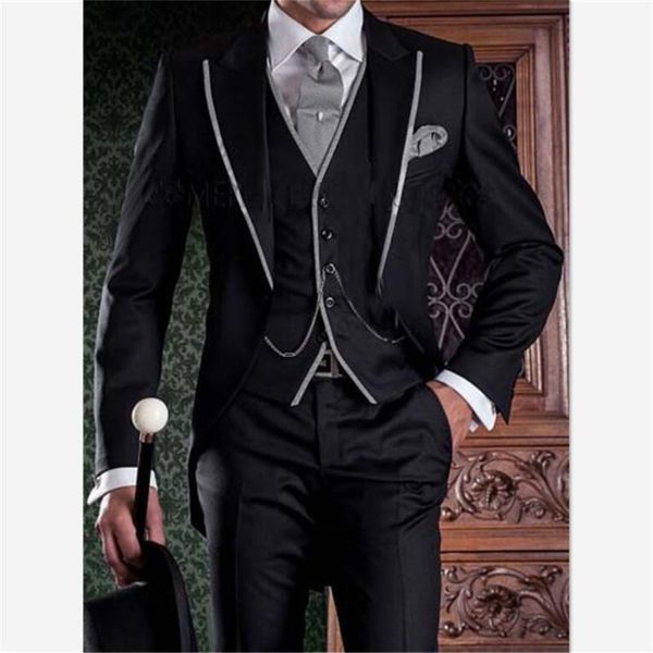 

tailor made black men suit formal groom tuxedo edge male blazer party men's suits 3 piece set (jacket+pants+vest) & blazers, White;black