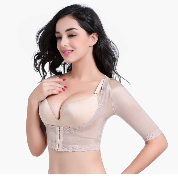 

women's bust shaper slimming compression short sleeve crop arm shapers push up chest posture corrector