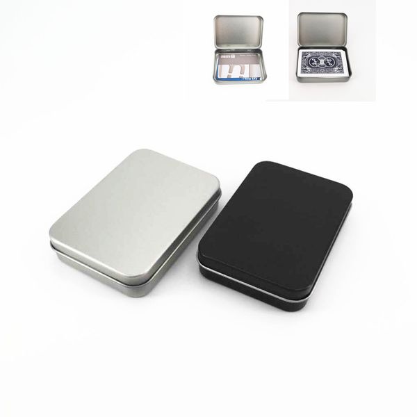 Черные серебряные металлические упаковочные коробки ювелирные изделия карта хранения чехол органайзер прямоугольник маленькая пустая коробка олова