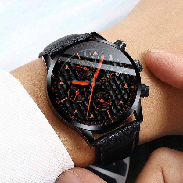 

wristwatches men's fashion three-eye six-pin waterproof luminous business casual watch product trend -selling quartz, Slivery;brown