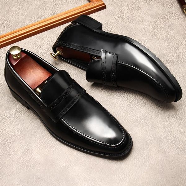 

dress shoes 2021 men genuine leather black handmade fashion slip-on loafers stylish luxury wedding business office