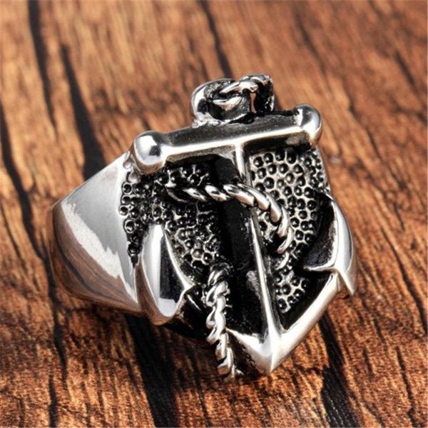 

men's navy anchor nautical sailor 316l stainless steel biker ring jewelry us size 7-12 cluster rings, Golden;silver