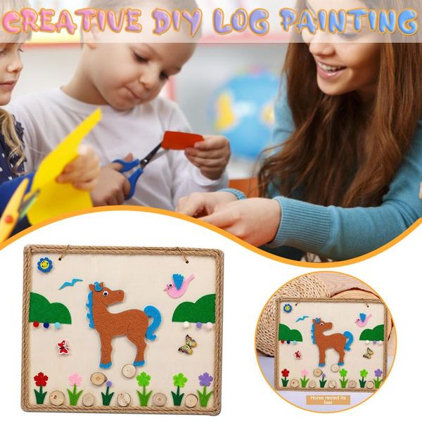 

creative diy log painting natural chip branch handmade material pack kindergarten wooden art frame 2021 frames