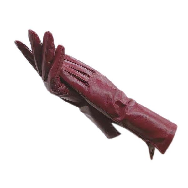 

five fingers gloves leather winter ladies fashion sheepskin arm sleeves driving warm wine red autumn spring 2021-0006, Blue;gray