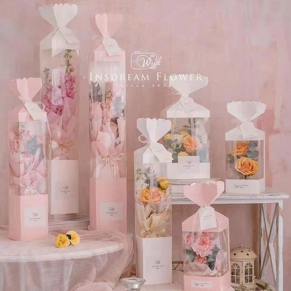 

rectangular flower packaging gift box rose transparent window florist wrap