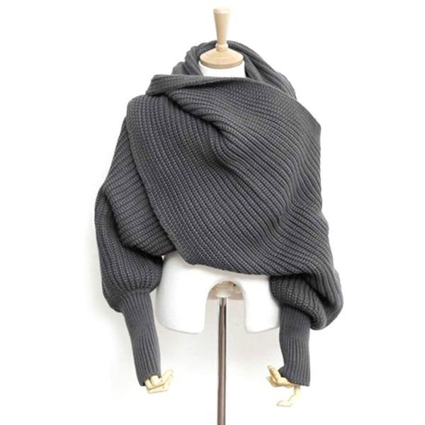 

winter women long scarf with sleeves wool knitted scarves for thick warm 2021 casual shawl high quality, Blue;gray