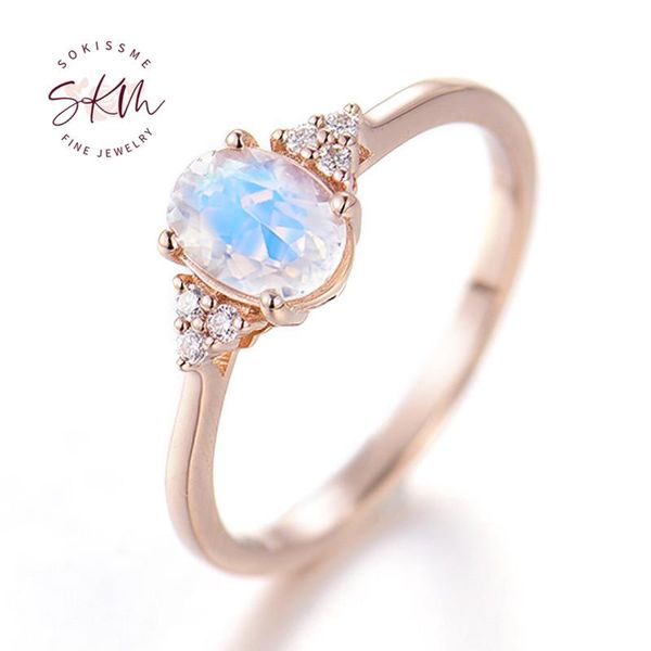

cluster rings skm vintage 14k rose gold for women moonstone engagement designer anniversary luxury fine jewelry, Golden;silver