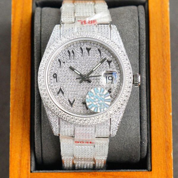 

full diamond watch mens automatic mechanical watches 40mm fashion business wristwatch made of 904l stainless steel montre de luxe gifts, Slivery;brown