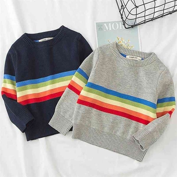 Meninos Arco-íris Crianças Knitwear Outono Inverno Moda Bebé Roupas Outerwear Crianças Pullover Tops Meninas Sweater 1-5 Ano 210521