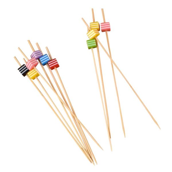 

forks 100 pack cocktail picks 4.7 inch fruit sticks striped cube bamboo toothpicks for wedding birthday party supplies(random)