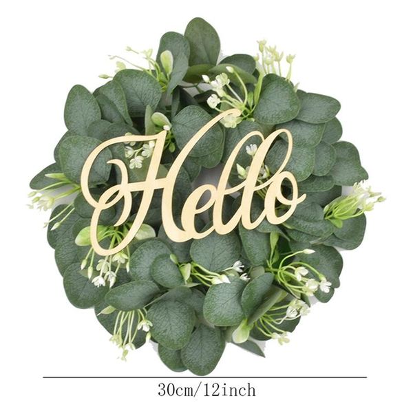 

decorative flowers & wreaths artificial eucalyptus hello wreath for front door wall window wedding party spring summer farmhouse home decora