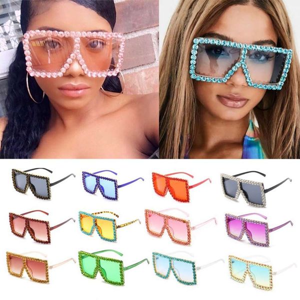 

oversized wholesale complete crystal frame square for women luxury vintage street sunglasses men party shades bulk, Black