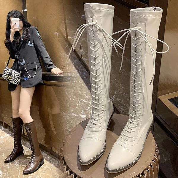 

boots women's fall 2021 knee high net red knight bandage winter women shoes, Black