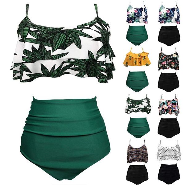 

two-piece suits plus size bikini mujer set 2 pieces wave print cup split cover-up swimsuit beachwear bathing suit push up swimwear 2021