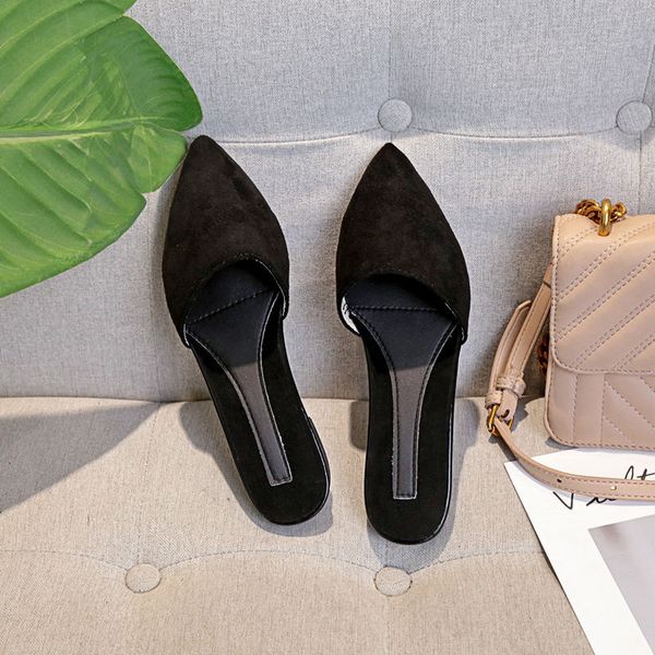 

baotou summer flat sandals and slippers pointed toe shoes new sandals and slippers all-match slimming 2020 new slippers color classification, Black
