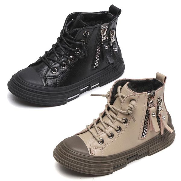 

children casual shoes autumn winter boots boys fashion leather soft antislip girls 26-36 sport running, Black;grey