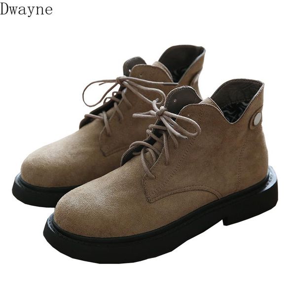 

boots literary retro suede round head lace-up handmade motorcycle college wind flat ankle casual short, Black