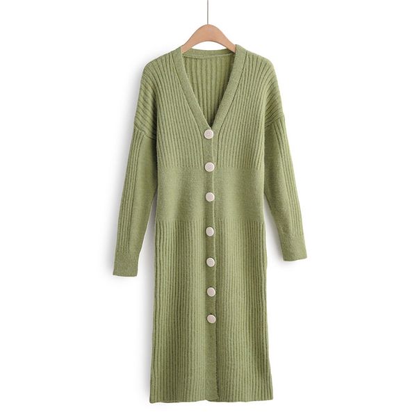 

orange blue beige green v neck full long sleeve knitted knee length button autumn winter dress elegant d1408 210514, Black;gray