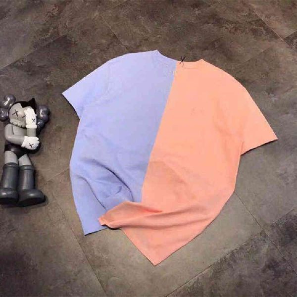 

2022 factory wholesale new high version summer women's irregular pink blue color short sleeve loose casual embroidery t-shirt top, White