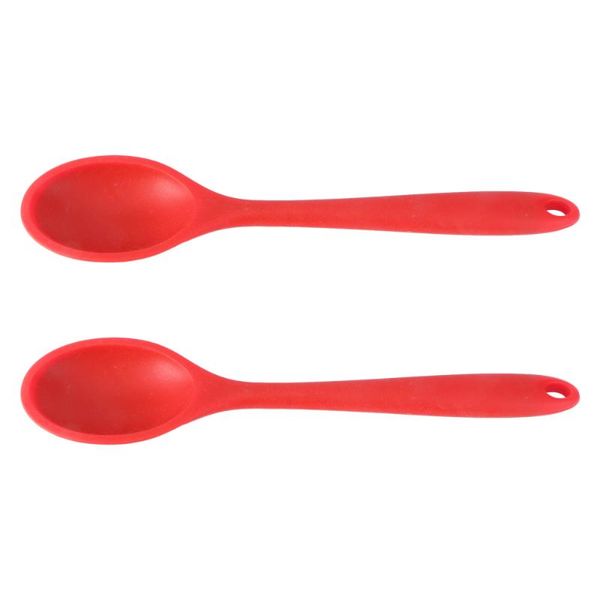 

spoons 2pcs silicon spoon long handle serving scoop kitchen utensil creative flatware tableware for home restaurant (random color)