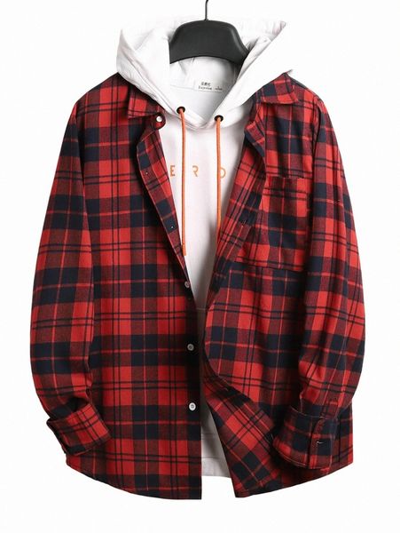 

men tartan print shirt without hoodie x8bc#, White;black
