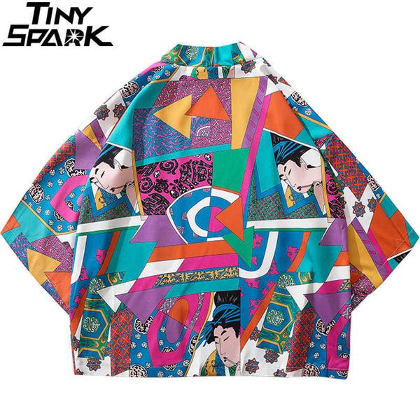 Japonês ukiyoe kimono jaquetas homens harajuku streetwear jaqueta casaco primavera verão hip hop fino vestido japão estilo hipster 211009