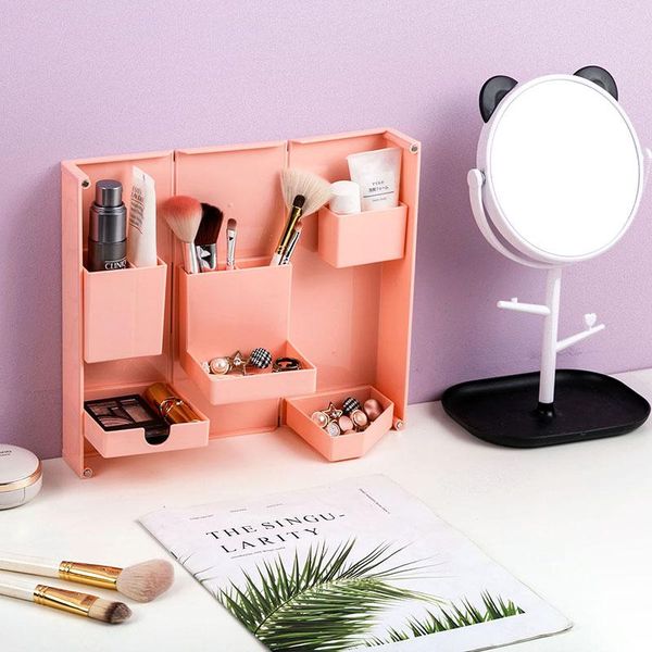

foldable cosmetics storage box desksundries organizer makeup brush holder travel portable nail polish lipstick container boxes & bins